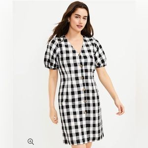 Loft Gingham Button V-Neck Dress